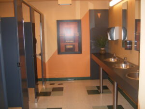 Tastefully decorated open washrooms